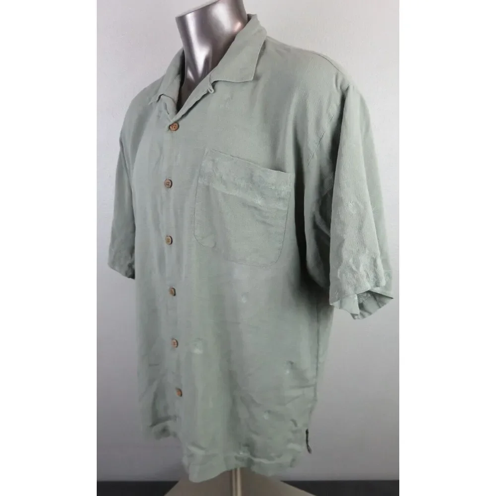 Mens Tommy Bahama Hawaiian Button Front Shirt Size XL Green Pineapple Palm Tree - Picture 3 of 7